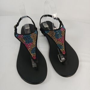 Maurices Sandals Black Rhinestone Studded Flat Flip Flops Size 9